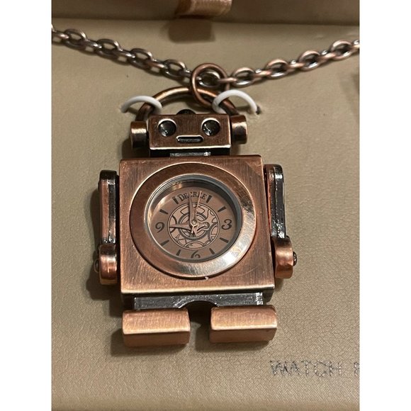 Retro Copper Bronze Robot Pendant Watch Necklace & Original Case - Vintage Watch - Picture 1 of 8